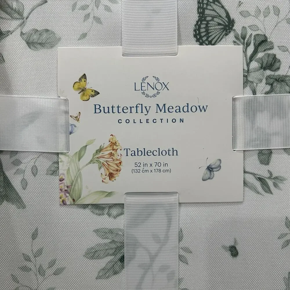 LENOX BUTTERFLY MEADOW TOILE GREEN & WHITE TABLECLOTH 52 x 70 RECTANGULAR NEW
